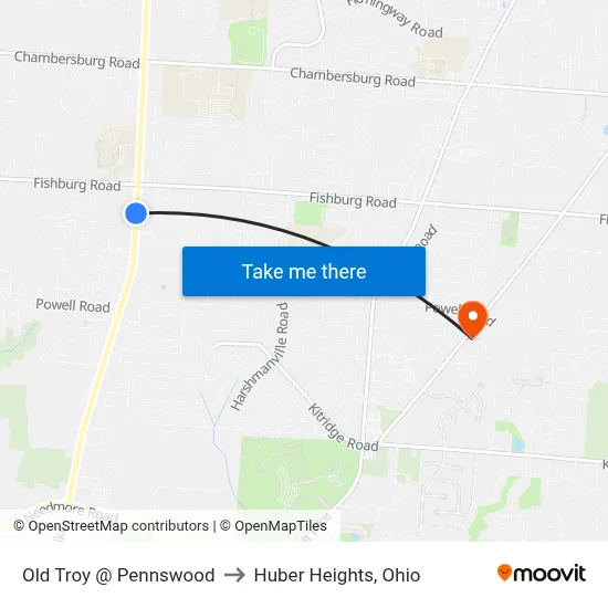 Old Troy @ Pennswood to Huber Heights, Ohio map