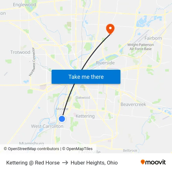 Kettering @ Red Horse to Huber Heights, Ohio map