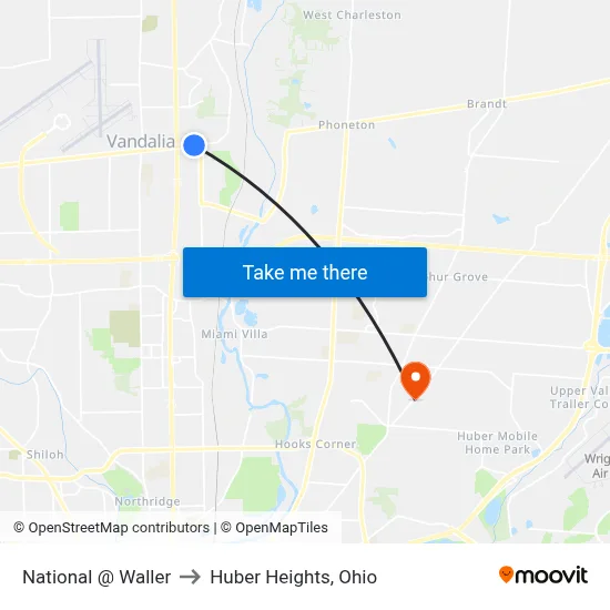 National @ Waller to Huber Heights, Ohio map