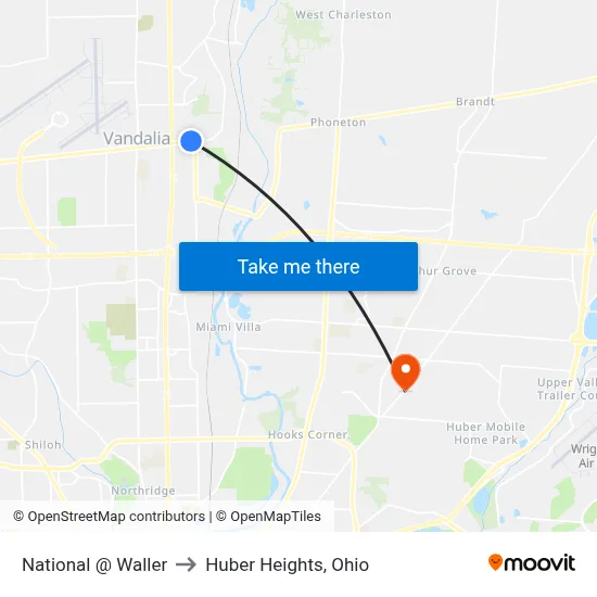 National @ Waller to Huber Heights, Ohio map