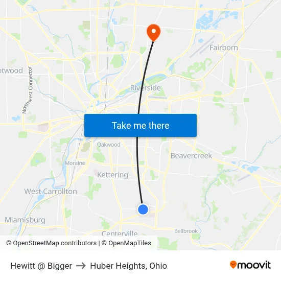Hewitt @ Bigger to Huber Heights, Ohio map