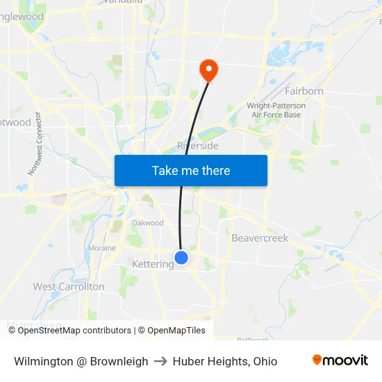 Wilmington @ Brownleigh to Huber Heights, Ohio map