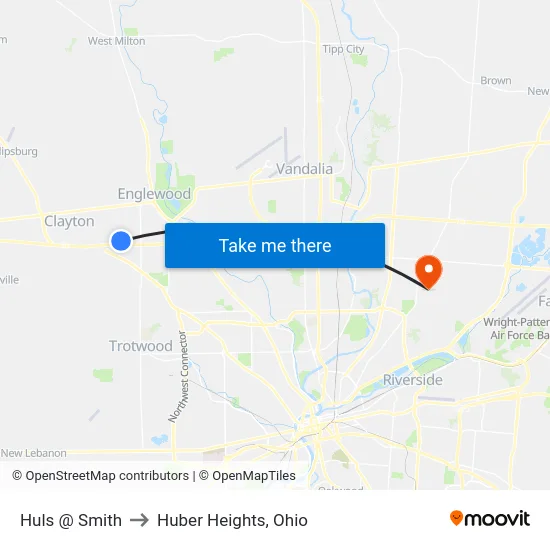 Huls @ Smith to Huber Heights, Ohio map