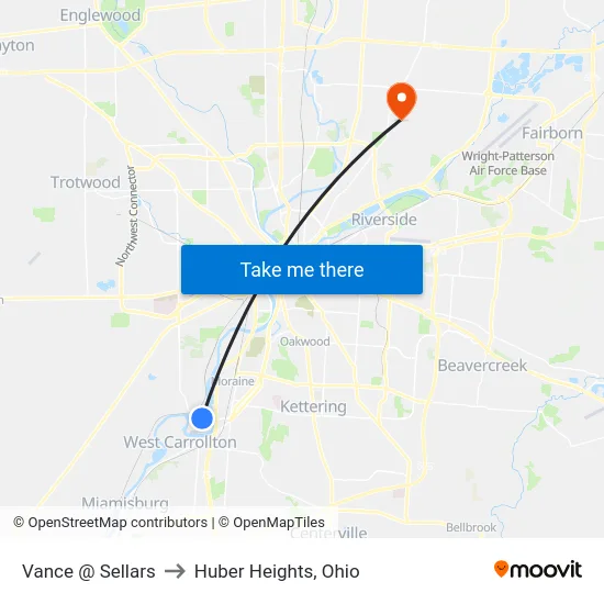Vance @ Sellars to Huber Heights, Ohio map
