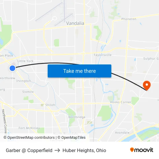 Garber @ Copperfield to Huber Heights, Ohio map