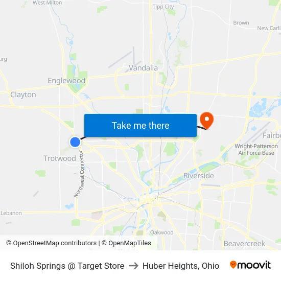 Shiloh Springs @ Target Store to Huber Heights, Ohio map