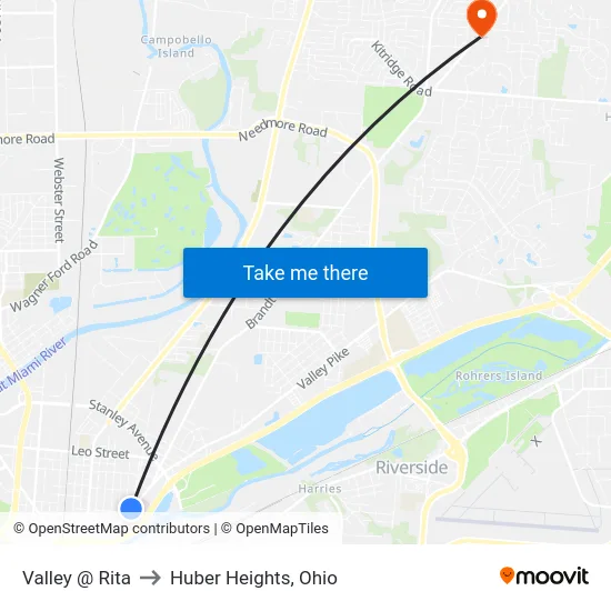 Valley @ Rita to Huber Heights, Ohio map