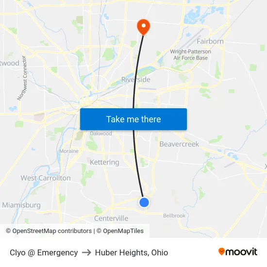 Clyo @ Emergency to Huber Heights, Ohio map