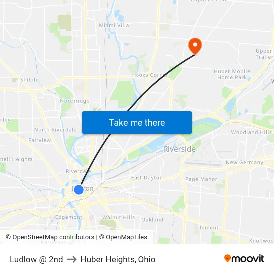 Ludlow @ 2nd to Huber Heights, Ohio map