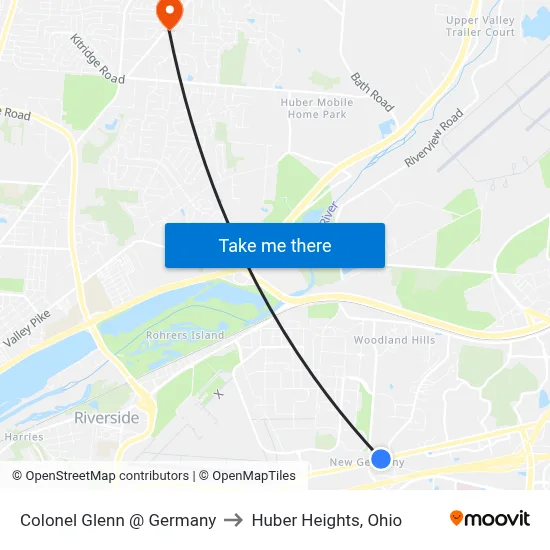 Colonel Glenn @ Germany to Huber Heights, Ohio map