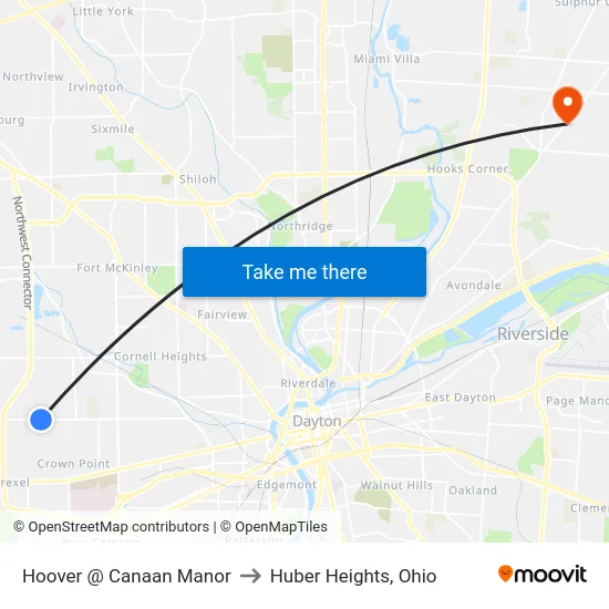 Hoover @ Canaan Manor to Huber Heights, Ohio map