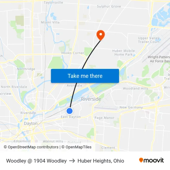 Woodley @ 1904 Woodley to Huber Heights, Ohio map