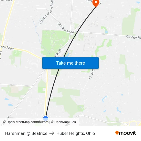 Harshman @ Beatrice to Huber Heights, Ohio map