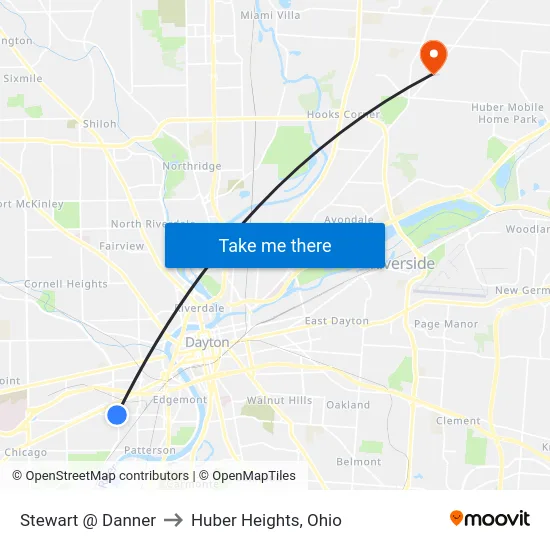 Stewart @ Danner to Huber Heights, Ohio map