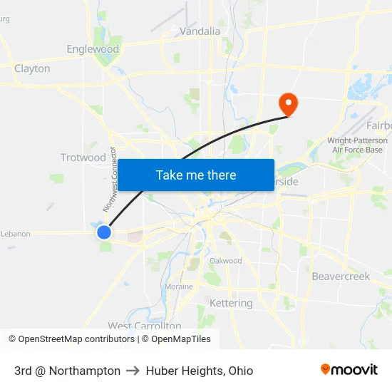 3rd @ Northampton to Huber Heights, Ohio map