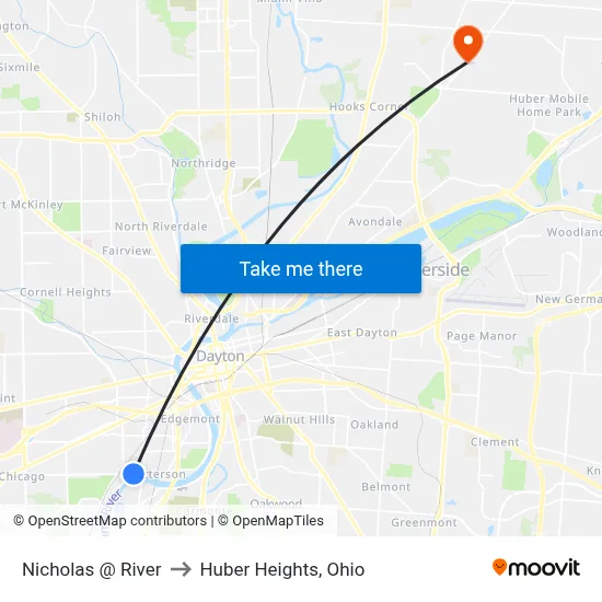 Nicholas @ River to Huber Heights, Ohio map