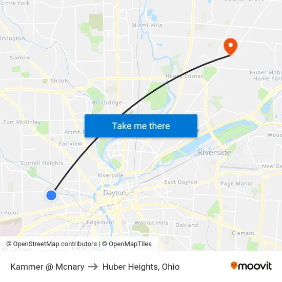 Kammer @ Mcnary to Huber Heights, Ohio map