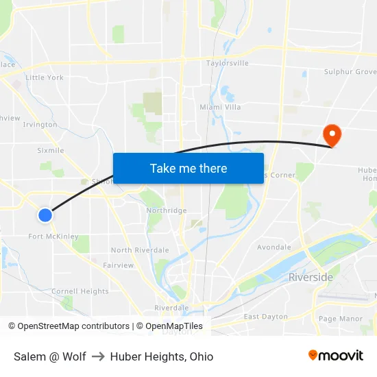 Salem @ Wolf to Huber Heights, Ohio map