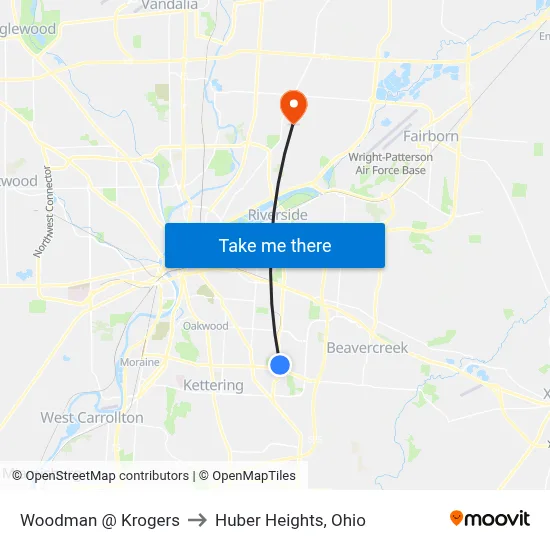 Woodman @ Krogers to Huber Heights, Ohio map