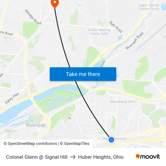 Colonel Glenn @ Signal Hill to Huber Heights, Ohio map