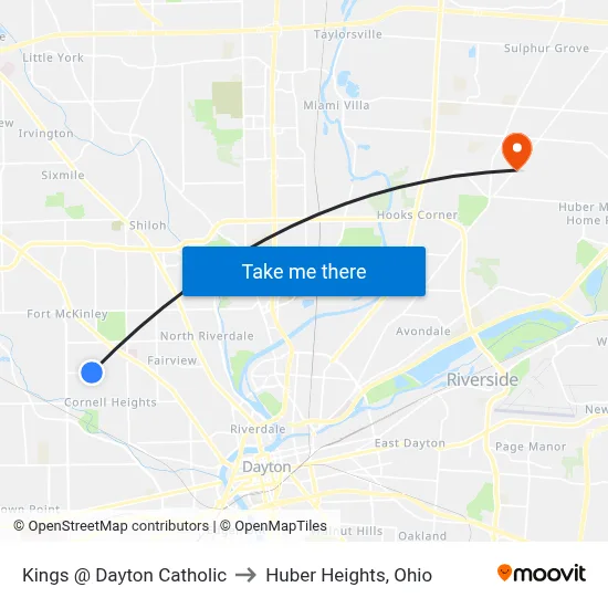 Kings @ Dayton Catholic to Huber Heights, Ohio map