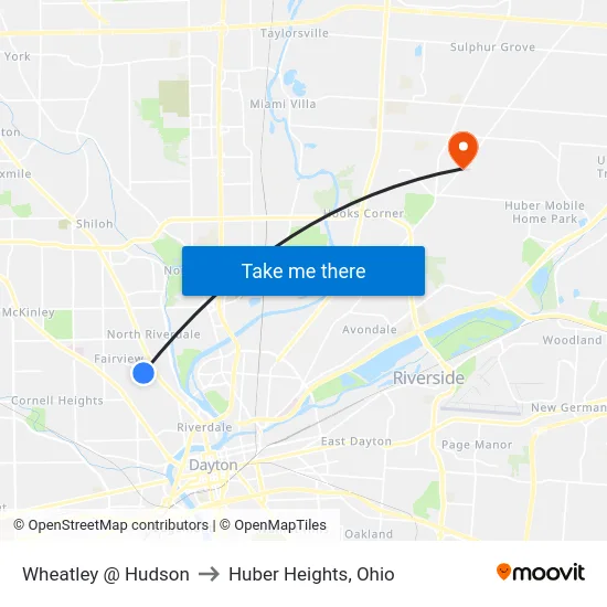 Wheatley @ Hudson to Huber Heights, Ohio map