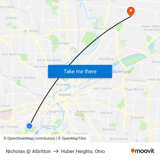 Nicholas @ Albritton to Huber Heights, Ohio map