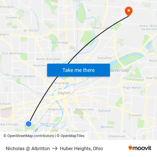 Nicholas @ Albritton to Huber Heights, Ohio map