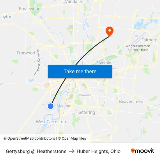 Gettysburg @ Heatherstone to Huber Heights, Ohio map