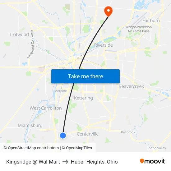 Kingsridge @ Wal-Mart to Huber Heights, Ohio map