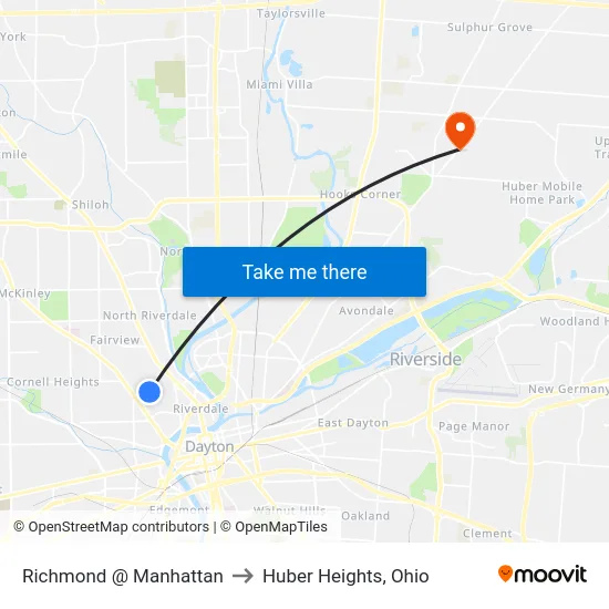 Richmond @ Manhattan to Huber Heights, Ohio map