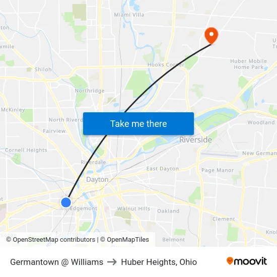 Germantown @ Williams to Huber Heights, Ohio map