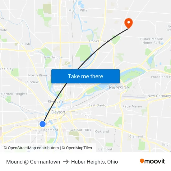 Mound @ Germantown to Huber Heights, Ohio map