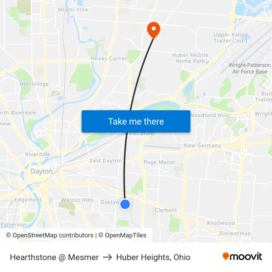 Hearthstone @ Mesmer to Huber Heights, Ohio map