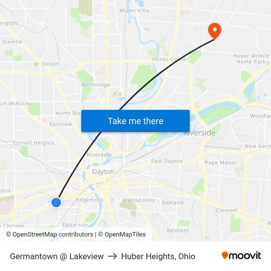 Germantown @ Lakeview to Huber Heights, Ohio map