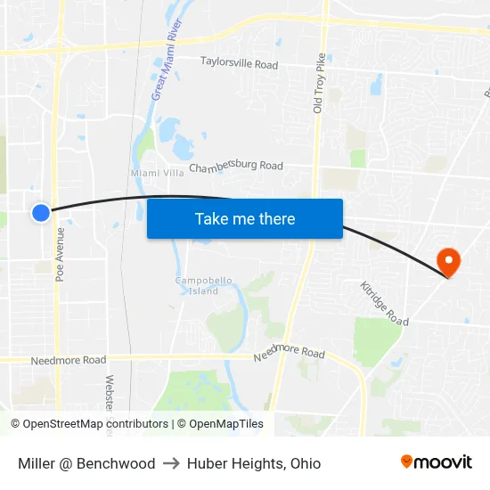 Miller @ Benchwood to Huber Heights, Ohio map