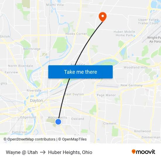 Wayne @ Utah to Huber Heights, Ohio map