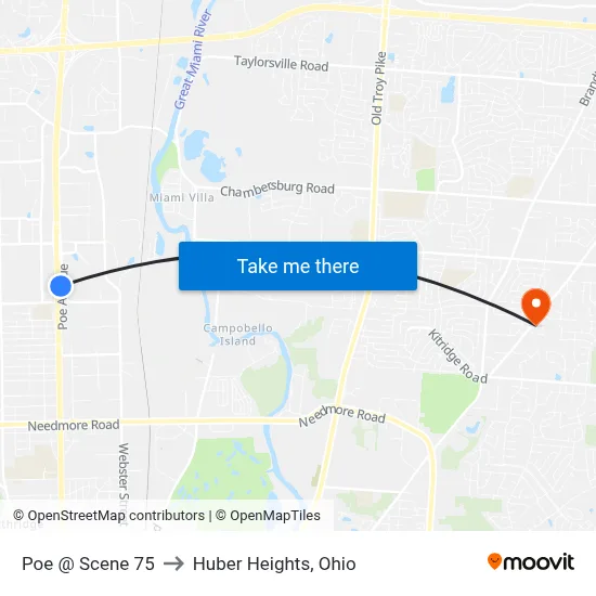 Poe @ Scene 75 to Huber Heights, Ohio map