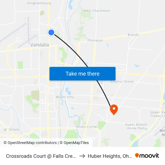 Crossroads Court @ Falls Creek to Huber Heights, Ohio map