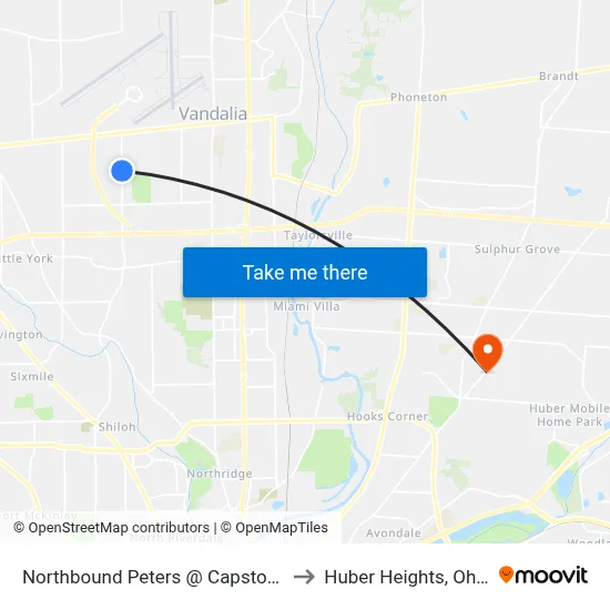 Northbound Peters @ Capstone to Huber Heights, Ohio map