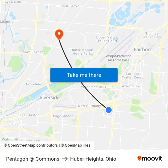 Pentagon @ Commons to Huber Heights, Ohio map