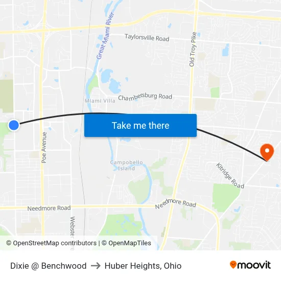 Dixie @ Benchwood to Huber Heights, Ohio map
