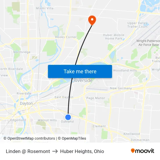 Linden @ Rosemont to Huber Heights, Ohio map
