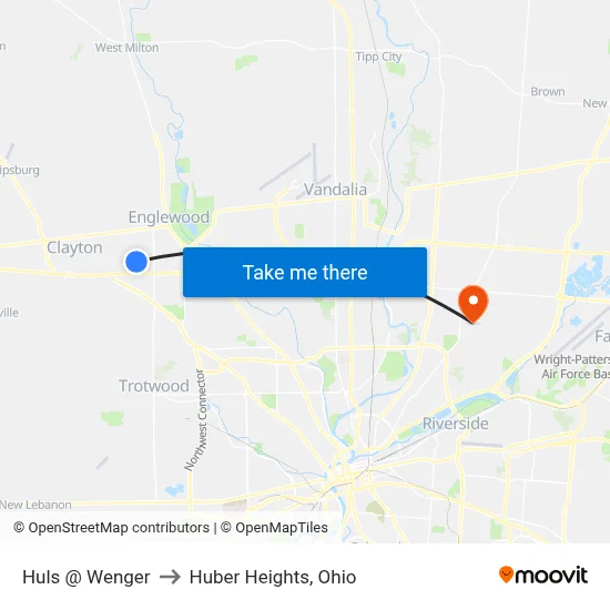 Huls @ Wenger to Huber Heights, Ohio map