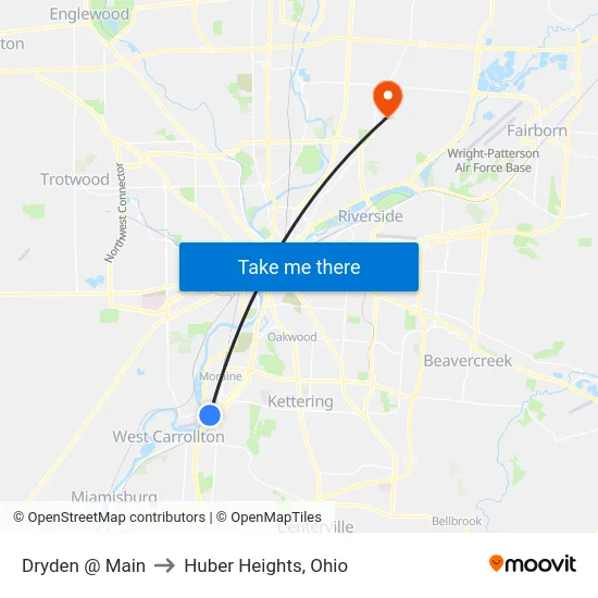Dryden @ Main to Huber Heights, Ohio map