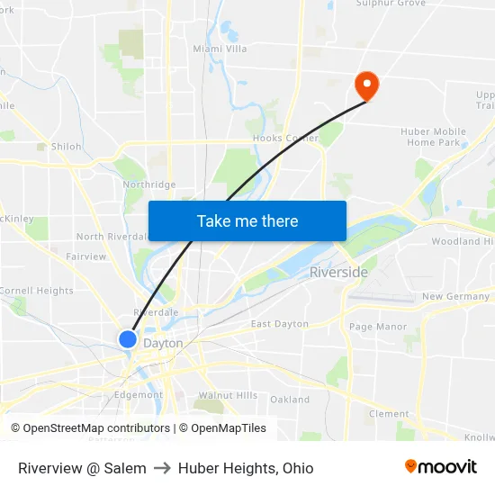 Riverview @ Salem to Huber Heights, Ohio map