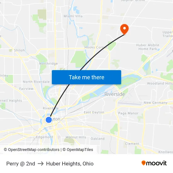 Perry @ 2nd to Huber Heights, Ohio map