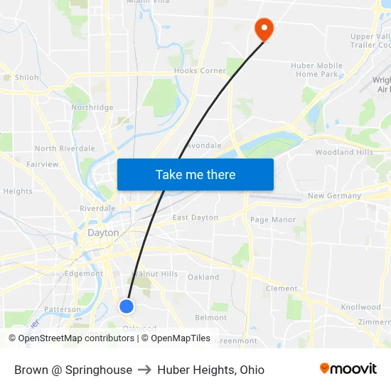 Brown @ Springhouse to Huber Heights, Ohio map