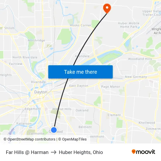 Far Hills @ Harman to Huber Heights, Ohio map