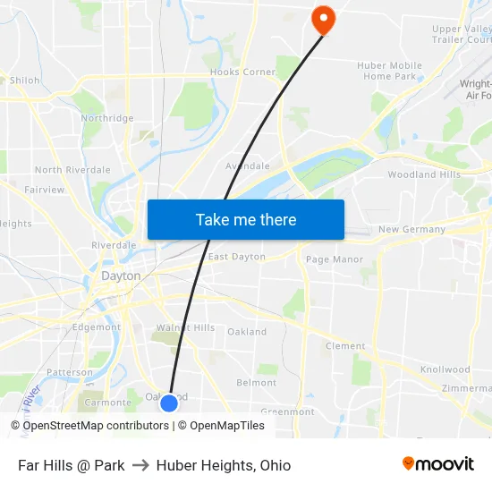 Far Hills @ Park to Huber Heights, Ohio map